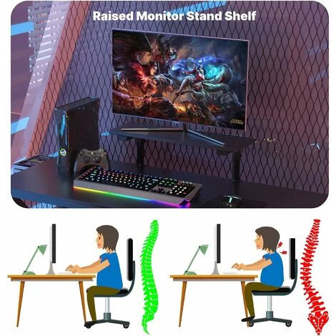 COSTWAY Gaming Computer Desk With Monitor Shelf, Audio Stand, Cup Holder And Headphone Hook, K-Shaped Adjustable Ergonomic PC Racing Table Study Workstation For Home Office 5 COSTWAY Gaming Computer Desk With Monitor Shelf, Audio Stand, Cup Holder And Headphone Hook, K-Shaped Adjustable Ergonomic PC Racing Table Study Workstation For Home Office - Image 5