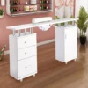 Livingandhome Manicure Nail Table Salon Nail Art Desk Unit With Cupboard Drawers
