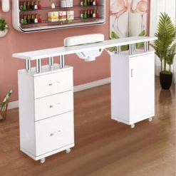 Livingandhome Manicure Nail Table Salon Nail Art Desk Unit With Cupboard Drawers