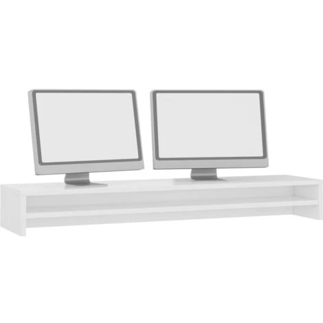 Monitor Stand High Gloss White 100x24x13 Cm Chipboard 3 Monitor Stand High Gloss White 100x24x13 Cm Chipboard - Image 3