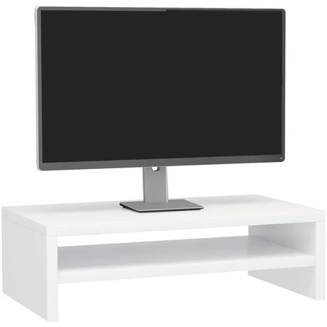 Monitor Stand High Gloss White 42x24x13 Cm Chipboard 3 Monitor Stand High Gloss White 42x24x13 Cm Chipboard - Image 3