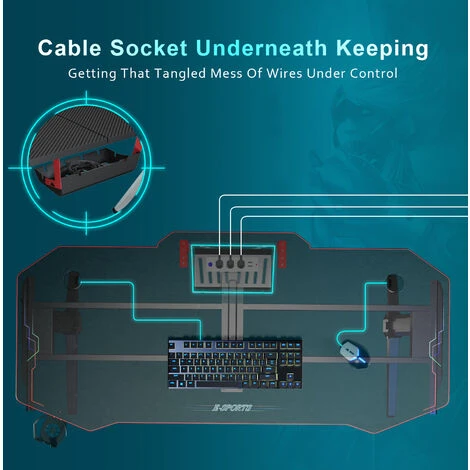 ELEGANT Gaming Desk Office PC Computer Gaming Desk Gamer Tables With LED Stand Cup Holder Headphone Hook Free Mousepad, Black 1400x600mm 3 ELEGANT Gaming Desk Office PC Computer Gaming Desk Gamer Tables With LED Stand Cup Holder Headphone Hook Free Mousepad, Black 1400x600mm - Image 3