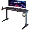 ELEGANT Gaming Desk With LED Lights Computer Table Workstations For Home And Office With Headphone Hooks And Cup Holder 1400x600mm Black