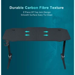 ELEGANT Gaming Desk With LED Lights Computer Table Workstations For Home And Office With Headphone Hooks And Cup Holder 1400x600mm Black 7 ELEGANT Gaming Desk With LED Lights Computer Table Workstations For Home And Office With Headphone Hooks And Cup Holder 1400x600mm Black -Office Furniture Store 29900062 3