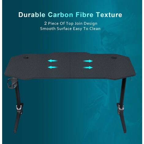 ELEGANT Gaming Desk With LED Lights Computer Table Workstations For Home And Office With Headphone Hooks And Cup Holder 1400x600mm Black 3 ELEGANT Gaming Desk With LED Lights Computer Table Workstations For Home And Office With Headphone Hooks And Cup Holder 1400x600mm Black - Image 3