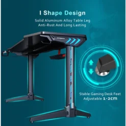 ELEGANT Gaming Desk With LED Lights Computer Table Workstations For Home And Office With Headphone Hooks And Cup Holder 1400x600mm Black 8 ELEGANT Gaming Desk With LED Lights Computer Table Workstations For Home And Office With Headphone Hooks And Cup Holder 1400x600mm Black -Office Furniture Store 29900062 4