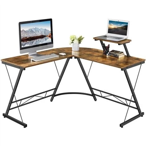 Yaheetech L-Shaped Computer Desk With Monitor Stand Computer Corner Desk For Gaming/Writing/Home Office Rustic Brown 2 Yaheetech L-Shaped Computer Desk With Monitor Stand Computer Corner Desk For Gaming/Writing/Home Office Rustic Brown - Image 2