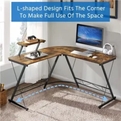 Yaheetech L-Shaped Computer Desk With Monitor Stand Computer Corner Desk For Gaming/Writing/Home Office Rustic Brown 7 Yaheetech L-Shaped Computer Desk With Monitor Stand Computer Corner Desk For Gaming/Writing/Home Office Rustic Brown -Office Furniture Store 31654882 3