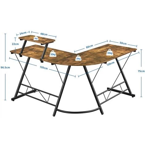 Yaheetech L-Shaped Computer Desk With Monitor Stand Computer Corner Desk For Gaming/Writing/Home Office Rustic Brown 5 Yaheetech L-Shaped Computer Desk With Monitor Stand Computer Corner Desk For Gaming/Writing/Home Office Rustic Brown - Image 5