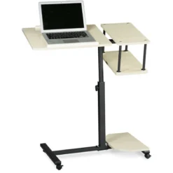 Relaxdays Laptop Desk Height-Adjustable Extra Large Portable Computer Stand 100x77x40cm Notebook Table Sofa Desk Side Table W/ 4 Wheels W/ Brakes For Tablets W/ Mouse Surface And Anti-Slip Bar, Cream