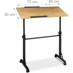 Relaxdays XXL Laptop Table Height Adjustable, 110 X 100 X 50 Cm, Wood, Mobile Lecturn, Wheels With Brakes, Notebooks, Projecters, Laptops, 2 Surfaces, Oak Yellow -Office Furniture Store 31792035 4