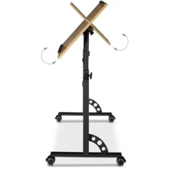 Relaxdays XXL Laptop Table Height Adjustable, 110 X 100 X 50 Cm, Wood, Mobile Lecturn, Wheels With Brakes, Notebooks, Projecters, Laptops, 2 Surfaces, Oak Yellow -Office Furniture Store 31792035 5