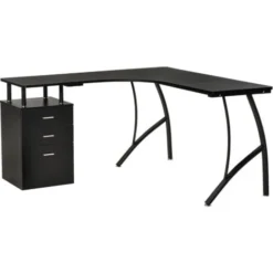 HOMCOM L-Shaped Corner PC Desk Table W/ Drawer Home Office Workstation Black