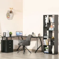HOMCOM L-Shaped Corner PC Desk Table W/ Drawer Home Office Workstation Black -Office Furniture Store 32694789 3