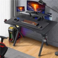 Yaheetech Multifunctional Computer Gaming Desk Stylish Home Office Desk,Black -Office Furniture Store 32716352 3