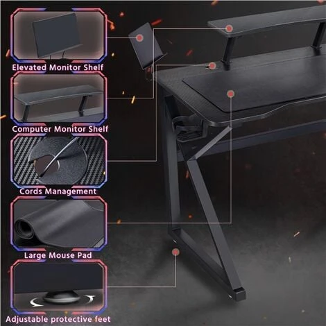 Yaheetech Black Computer Desk Modern Writing Desk Table Stable Gaming Desk Workstations For Home Office Conference Work And Study 4 Yaheetech Black Computer Desk Modern Writing Desk Table Stable Gaming Desk Workstations For Home Office Conference Work And Study - Image 4