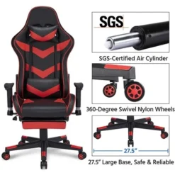 Yaheetech Ergonomic Gaming Chair Racing Chair, Black/Red -Office Furniture Store 33594201 4