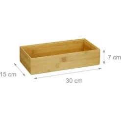Relaxdays Bamboo Storage Box, Stackable, Natural Look, Kitchen Organiser Bins, Bathroom, HxWxD: 7 X 30 X 15 Cm, Natural -Office Furniture Store 34056642 4