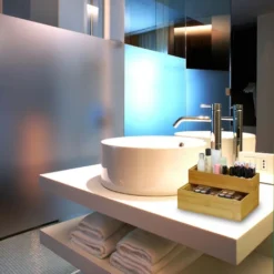 Relaxdays Bamboo Storage Box, Stackable, Natural Look, Kitchen Organiser Bins, Bathroom, HxWxD: 7 X 30 X 15 Cm, Natural -Office Furniture Store 34056642 5