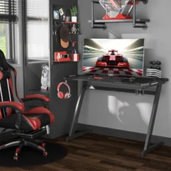 HOMCOM Gaming Desk With Gamepad Holder Cup Holder Headphone Hook Black -Office Furniture Store 35493008 3