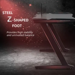 HOMCOM Gaming Desk With Gamepad Holder Cup Holder Headphone Hook Black -Office Furniture Store 35493008 5