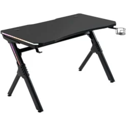 HOMCOM LED Game Office Desk Computer With Cup Holder 2 Cable Management Black