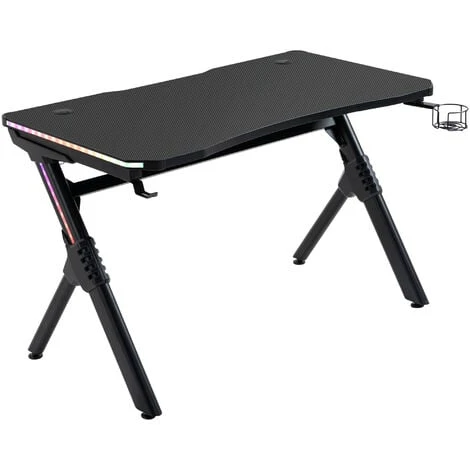 HOMCOM LED Game Office Desk Computer With Cup Holder 2 Cable Management Black 1 HOMCOM LED Game Office Desk Computer With Cup Holder 2 Cable Management Black