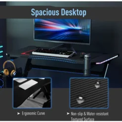 HOMCOM LED Game Office Desk Computer With Cup Holder 2 Cable Management Black 8 HOMCOM LED Game Office Desk Computer With Cup Holder 2 Cable Management Black -Office Furniture Store 35679986 4