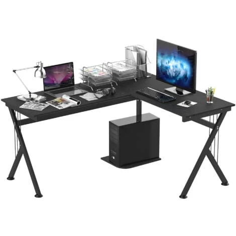 HOMCOM L-Shaped Corner Computer Desk Laptop Workstation PC Table Home Office 1 HOMCOM L-Shaped Corner Computer Desk Laptop Workstation PC Table Home Office