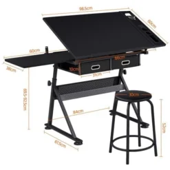 Yaheetech Drawing Table/Stool Set With Adjustable Table Angles & Heights, Black -Office Furniture Store 36012500 5