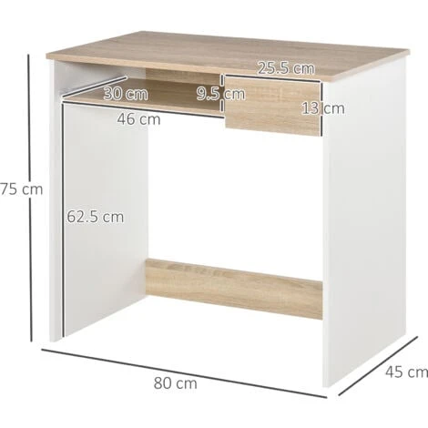 HOMCOM Compact Computer Table With Keyboard Tray Drawer Study Office Work Oak 2 HOMCOM Compact Computer Table With Keyboard Tray Drawer Study Office Work Oak - Image 2