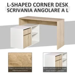 HOMCOM L-Shaped Corner Computer Desk Study Table W/ Storage Shelf Drawer Office -Office Furniture Store 36237390 4