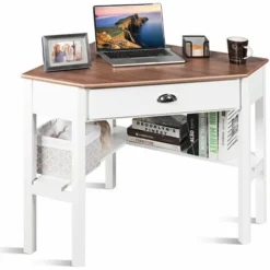 Corner Desk Computer Table Home Office Writing Workstation W/ Drawer & Shelves