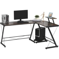 HOMCOM Industrial L Shaped Desk Round Corner Workstation For Home Office