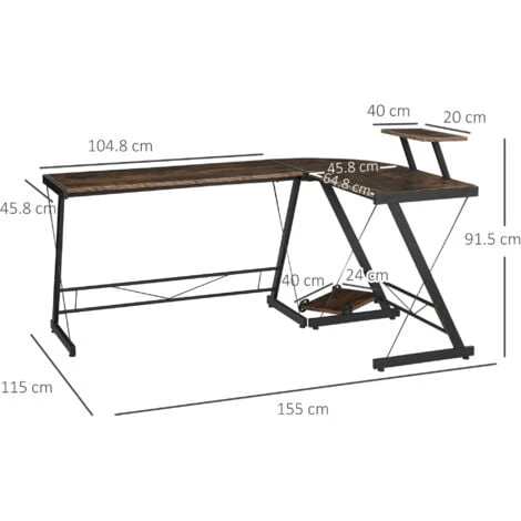 HOMCOM Industrial L Shaped Desk Round Corner Workstation For Home Office 2 HOMCOM Industrial L Shaped Desk Round Corner Workstation For Home Office - Image 2