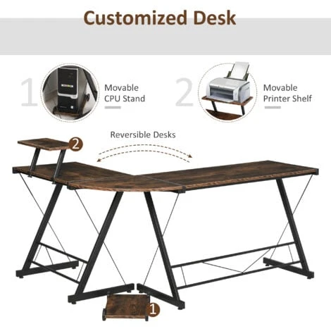 HOMCOM Industrial L Shaped Desk Round Corner Workstation For Home Office 5 HOMCOM Industrial L Shaped Desk Round Corner Workstation For Home Office - Image 5