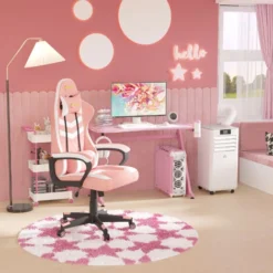 HOMCOM Gaming Desk With Gamepad Holder Cup Holder Headphone Hook Pink -Office Furniture Store 37770588 3