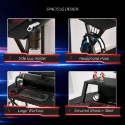 HOMCOM Racing Gaming Desk Carbon Fiber Style Computer Table W/Elevated Monitor 9 HOMCOM Racing Gaming Desk Carbon Fiber Style Computer Table W/Elevated Monitor -Office Furniture Store 37770591 5