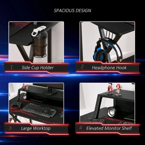 HOMCOM Racing Gaming Desk Carbon Fiber Style Computer Table W/Elevated Monitor 5 HOMCOM Racing Gaming Desk Carbon Fiber Style Computer Table W/Elevated Monitor - Image 5