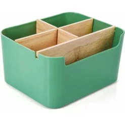 Wooden Desk Storage Box, Multipurpose Office Supplies Organizer, Desk Organizer Tidying, Stationery Storage Box For Pen, Remote Control, Cosmetics (Green-A)
