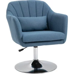 HOMCOM Stylish Retro Linen Swivel Tub Chair Steel Frame Cushion Seat Blue