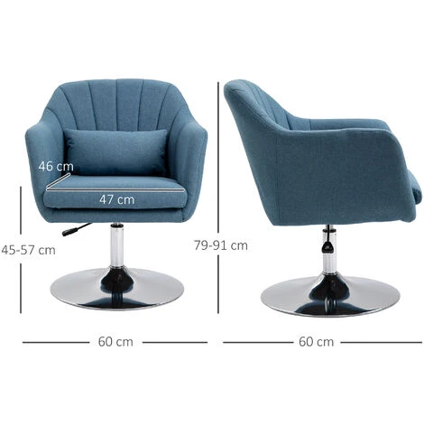 HOMCOM Stylish Retro Linen Swivel Tub Chair Steel Frame Cushion Seat Blue 2 HOMCOM Stylish Retro Linen Swivel Tub Chair Steel Frame Cushion Seat Blue - Image 2