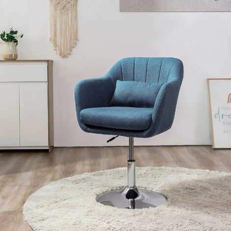 HOMCOM Stylish Retro Linen Swivel Tub Chair Steel Frame Cushion Seat Blue 3 HOMCOM Stylish Retro Linen Swivel Tub Chair Steel Frame Cushion Seat Blue - Image 3