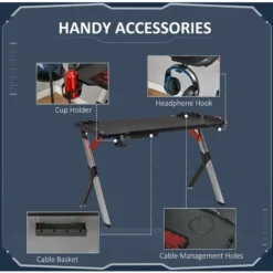 HOMCOM LED Light Gaming Desk Computer Steel Frame Cup Holder Headphone Hook -Office Furniture Store 38504333 4