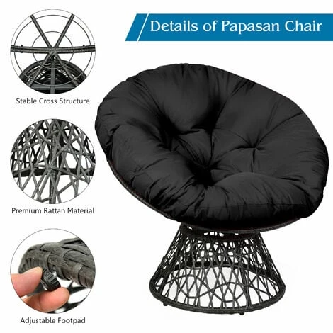 Papasan Chair Rattan Ergonomic Chair W/ 360¡ã Swivel & Soft Cushion Home Garden 3 Papasan Chair Rattan Ergonomic Chair W/ 360¡ã Swivel & Soft Cushion Home Garden - Image 3