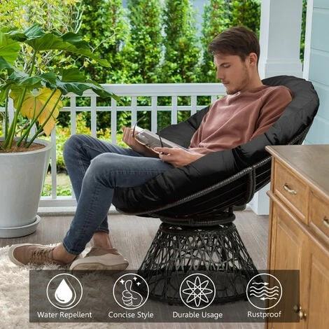 Papasan Chair Rattan Ergonomic Chair W/ 360¡ã Swivel & Soft Cushion Home Garden 4 Papasan Chair Rattan Ergonomic Chair W/ 360¡ã Swivel & Soft Cushion Home Garden - Image 4