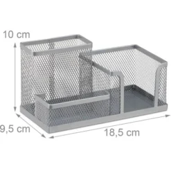 Relaxdays Desk Organizer, Stationary Tray With Pen Holder & Note Box, HWD: 10x18.5x9.5 Cm, Silver -Office Furniture Store 40429084 3