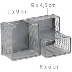 Relaxdays Desk Organizer, Stationary Tray With Pen Holder & Note Box, HWD: 10x18.5x9.5 Cm, Silver -Office Furniture Store 40429084 4