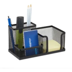 Relaxdays Desk Organizer, Stationary Tray With Pen Holder & Note Box, HWD: 10x18.5x9.5 Cm, Black