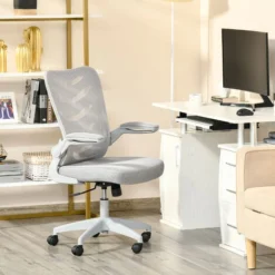 Vinsetto Mesh Office Chair Home Swivel Task Chair W/ Lumbar Support, Arm Grey -Office Furniture Store 40901538 3